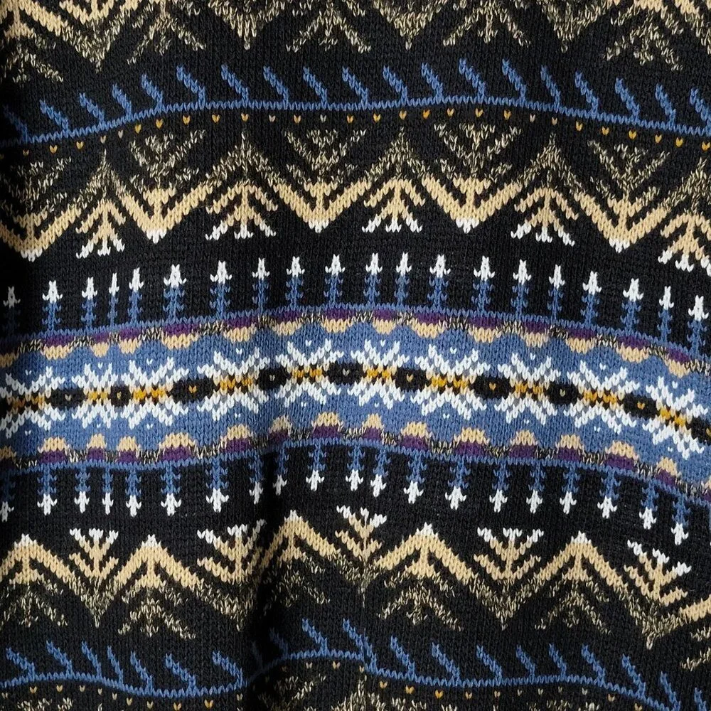VTG Atlas Mens Blue Geometric Nordic Fair Isle Knit Crewneck Pullover Sweater XL